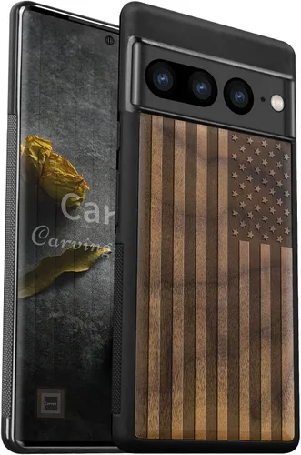 Vista 9 de Carveit Funda de madera para Pixel 7 Pro [madera natural y TPU suave negro] a prueba de golpes, funda de madera única y elegante compatible