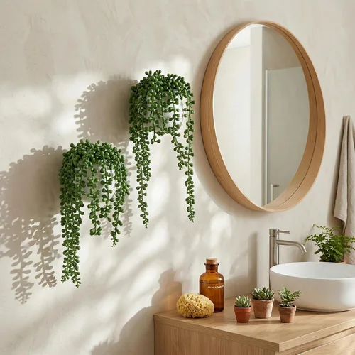 Vista 3 de MyGift - Juego de 2 macetas de cerámica blanca para colgar en la pared