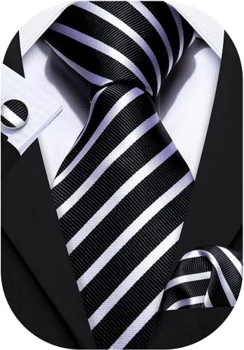 Vista 198 de Barry.Wang Juego de corbatas para hombre, corbata de seda a rayas, tejido a cuadros, gemelos formales, negocios, boda