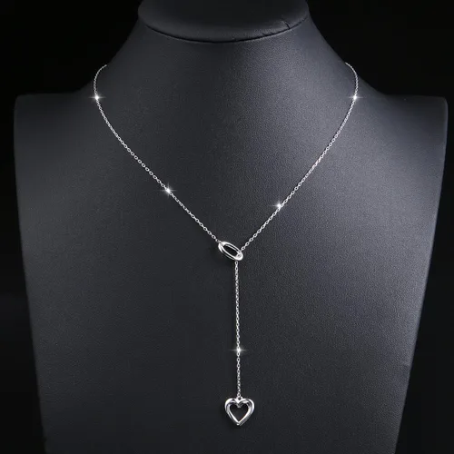 Vista 3 de Collar largo de plata de ley 925 ajustable en forma de Y, collar de cadena de Lariat para mujeres, adolescentes y niñas