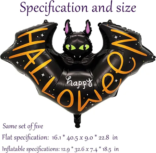 Vista 2 de 5 globos inflables de murciélagos de Halloween con diseño de murciélagos negros, decoraciones inflables de Halloween, día de la muerte, globos