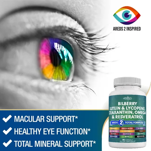 Vista 4 de NEW AGE Vitaminas para la salud ocular con arándano, luteína y zeaxantina, licopeno, resveratrol, semillas de uva, astaxantina, vitamina
