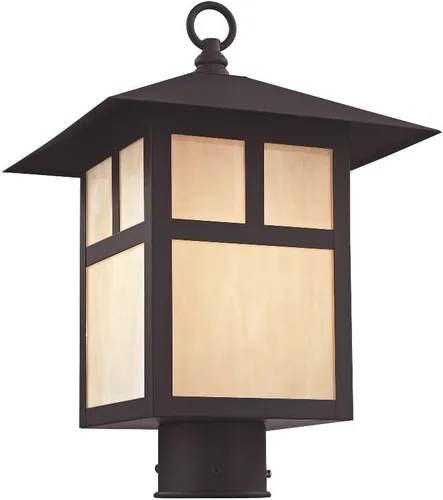 Vista 5 de Livex Lighting 2134-07 Montclair Mission 1 Light Outdoor Bronze Finish - Cabezal de poste de latón macizo con vidrio Tiffany iridiscente