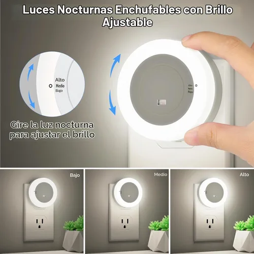 Vista 2 de FOLKSMATE - Luz nocturna LED, luz nocturna regulable con sensor de atardecer a amanecer para enchufe, para baño, dormitorio, habitación de adultos