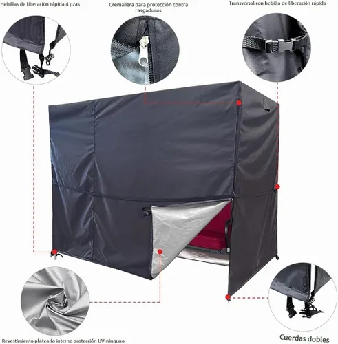 Vista 6 de Funda negra para columpio de patio, columpio de jardín de triple plaza, impermeable, resistente a los rayos UV (81 x 49 x 67 pulgadas)