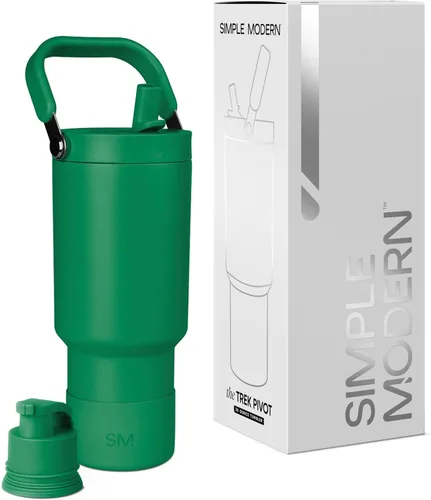 Vista 40 de Simple Modern Trek Pivot Vaso con pajita abatible de 30 oz con asa Botella de agua y protector Tapas intercambiables de pajita y para beber
