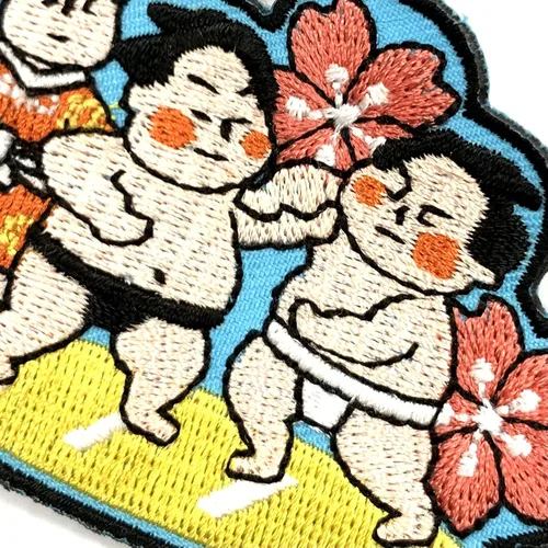 Vista 3 de A-ONE Paquete de 2 unidades: mini parche bordado con icono de sumo + pin de solapa de bandera de Japón, recuerdo deportivo nacional, lucha de sumo