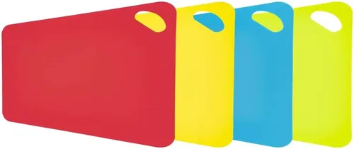 Vista 2 de Alfombrillas flexibles para tabla de cortar, juego de 4 hojas de plástico duradero para preparación de alimentos, antideslizantes y multicolor