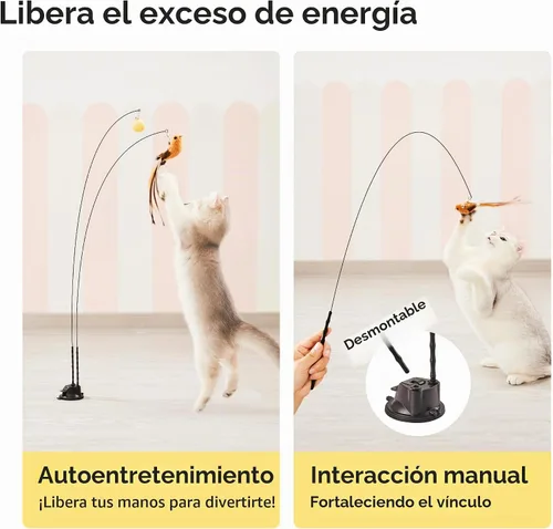 Vista 6 de Potaroma Juguetes de varita para gatos con ventosa, juguete interactivo