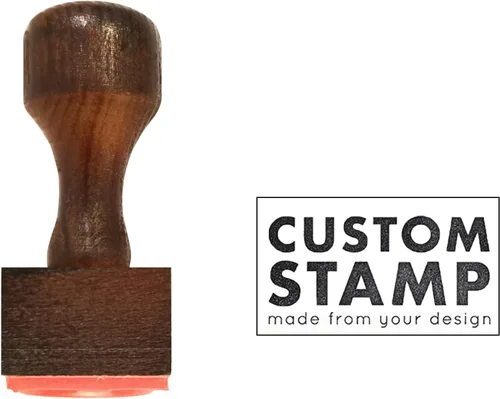 Vista 2 de Sello de goma de madera personalizado con logotipo (1.2 x 1.2 pulgadas)