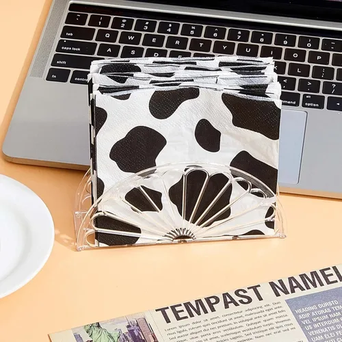 Vista 5 de Suclain 24 servilleteros de plástico con diseño de abanico de pañuelos, organizador independiente con forma de soporte de papel para cocina