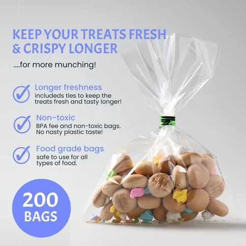 Vista 2 de Bolsas transparentes (paquete de 200) – Bolsas de regalo de plástico transparente de 4 x 6 pulgadas con lazos giratorios de 4 pulgadas, 3