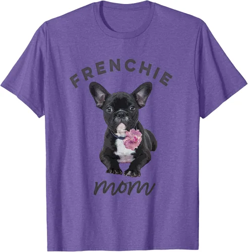 Vista 8 de Camiseta Bulldog Francés para Mujer, Frenchie Mom, Flor, Negro, S