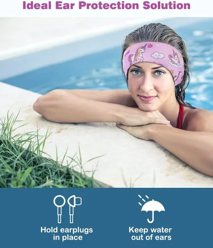 Vista 2 de MoKo Diadema de natación para niños y adultos, linda diadema Swinmmers para mantener el agua fuera, impermeable, banda de protección para los oídos