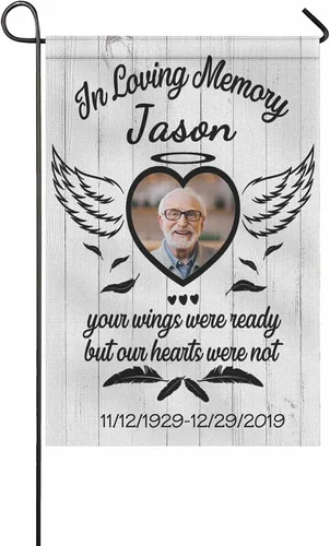 Vista 14 de MyPupSocks Banderas de memoria amorosa, bandera de jardín personalizada con imagen Forever Missed and in Our Hearts Welcome Yard Flag House Flag
