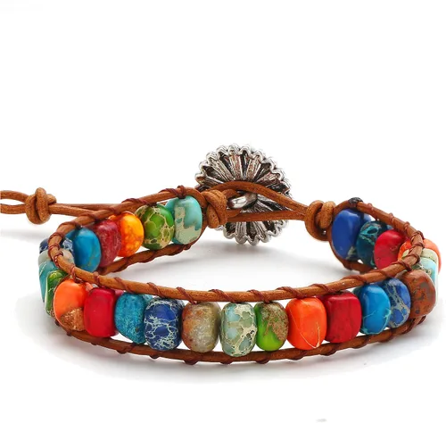 Vista 3 de Sedmart Pulseras de piedra hechas a mano para mujeres con piedras hippie de cuero, pulsera de cuentas curativas para mujeres y hombres