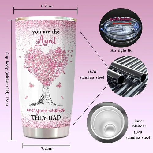 Vista 5 de ZANIION Vaso de regalo para tía de sobrina, sobrino, regalos para la mejor tía, ideas de regalo para tías, regalo de Navidad, día de la madre