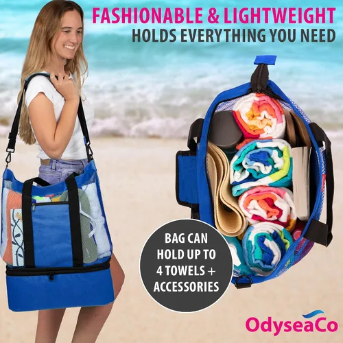 Vista 4 de Odyseaco Bolsa de playa impermeable con hielera Bolsas de playa para mujer Vacaciones Beach Essentials Bolsa de piscina y bolsa de playa de malla