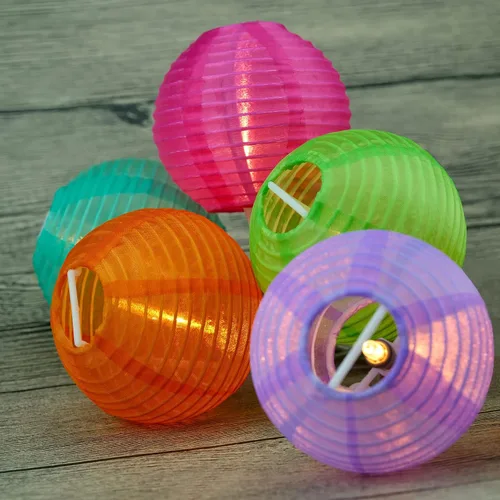 Vista 9 de HOSY 10 unidades de linterna con 3.35 m de luces de cadena de alambre blanco, luces de linterna enchufables con separación de 30.5 cm (multicolor)