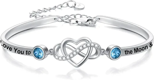 Vista 15 de AOBOCO Pulsera de corazón infinito ajustable de plata de ley 925 para hermana, mejor amiga, hija, mamá, abuela, nieta, nuera, madrina, ahijada