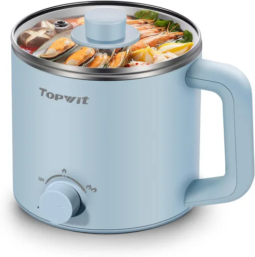 Vista 10 de Topwit Olla eléctrica, olla eléctrica, olla ramen de 1.6 L, olla eléctrica multifuncional para pasta, shabu-shabu, avena, sopa y huevo con Negro