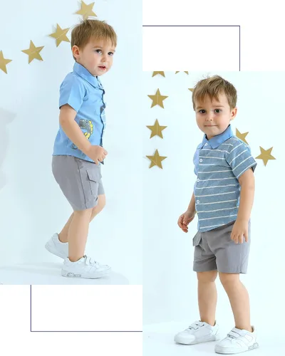 Vista 4 de KIMI BEAR Toddler Boys Clothes Baby Boy Outfit Summer Shirt Little Boy Shorts Set Cotton Clothes for Boys
