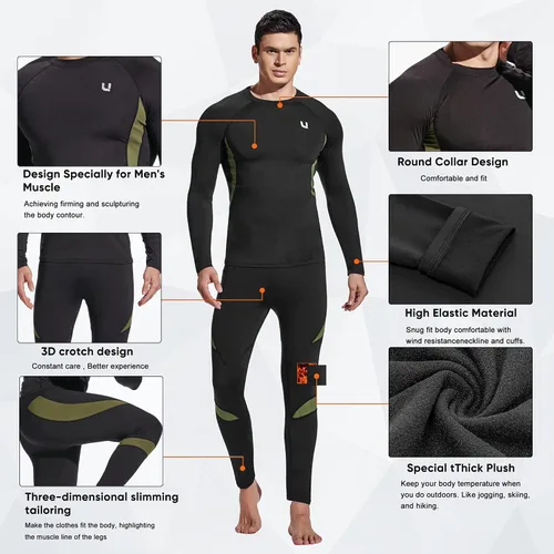 Vista 4 de UNIQUEBELLA - Ropa interior térmica para hombre con calzoncillos largos y forro polar de secado rápido y capa de base térmica
