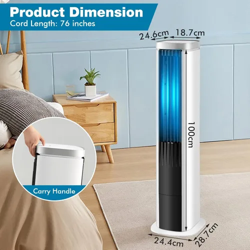 Vista 7 de GOFLAME Enfriador de aire evaporativo portátil, ventilador de refrigeración de aire 3 en 1 con control remoto, 4 velocidades de viento, función
