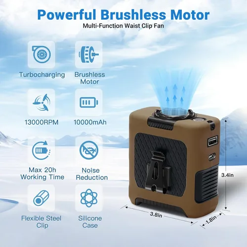 Vista 3 de Ventiladores portátiles con flujo de aire fuerte ventilador de cintura personal con tiempo de funcionamiento máximo de 40 horas, ventiladores