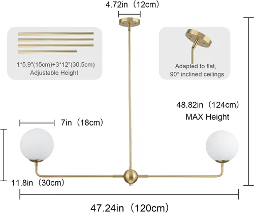 Vista 2 de EDISLIVE Lámpara de araña moderna de globo de leche de 2 luces, lámpara colgante de globo de vidrio esmerilado de 47.2 pulgadas, E12, iluminación