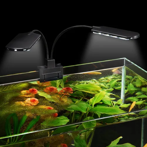 Vista 8 de WEAVERBIRD Doble cabeza acuario tanque de peces luz 15W 32 LED acuario plantado clip lámpara 1600LM iluminación LED blanca para 8-15 pulgadas tanque