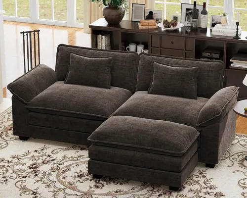 Vista 116 de Sofá modular de gran tamaño de 154 pulgadas, cómodo sofá en forma de U con 3 otomanas móviles, sofá moderno de felpilla de 7 plazas para sala