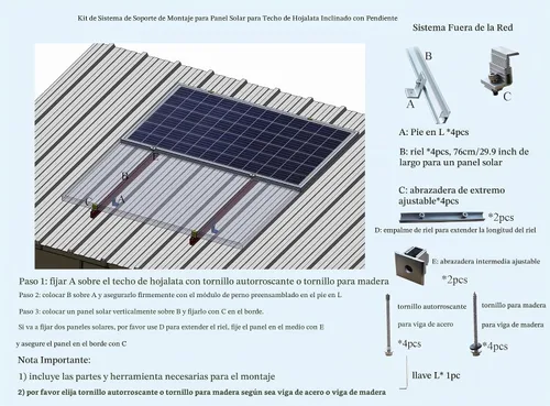 Vista 2 de Kit de soporte de montaje de techo de panel solar para techo de estaño inclinado inclinado