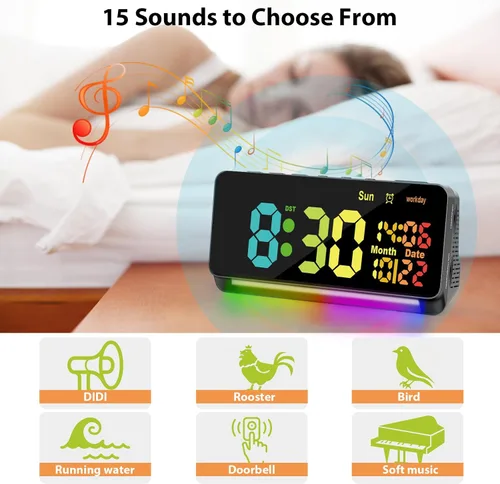 Vista 3 de Reloj despertador súper fuerte de 120 db para adultos que duermen pesadamente, 15 sonidos de despertador para personas que duermen pesadas, luz