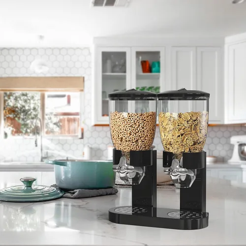 Vista 2 de Dispensador de alimentos duales: dispensador de alimentos secos perfecto como dispensador de dulces, nueces, arroz, granola, cereales y más.