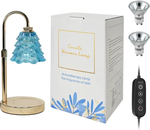 Vista 7 de GEEZO - Lámpara calefactora de fragancia para velas, calentador de velas eléctrico con temporizador y regulador de intensidad, regalos de Navidad
