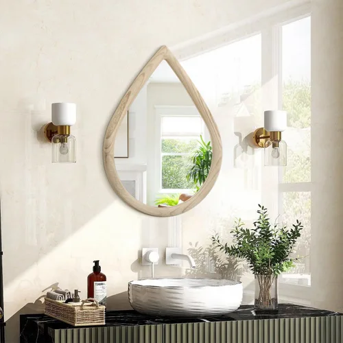 Vista 15 de Espejo de lágrima con marco de madera, espejos negros para colgar en la pared, pequeños espejos decorativos ovalados, espejo único ovalado