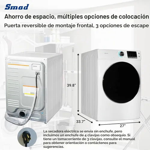 Vista 7 de Smad Secadora eléctrica de 8.0 pies cúbicos, secadora de ropa de tamaño completo de 27 pulgadas, secadora de carga frontal apilable de gran
