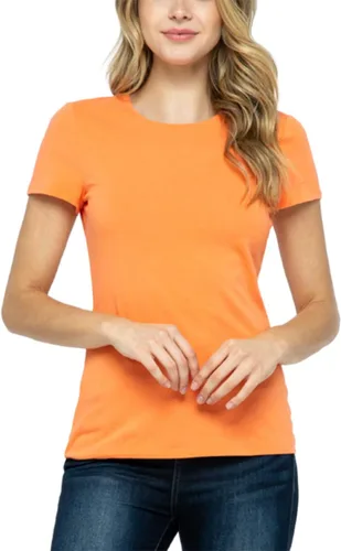 Vista 2 de Camiseta de manga corta para mujer, cuello redondo, ajustada, lisa, básica, elástica, casual