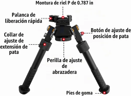 Vista 6 de Sutekus Bípode ajustable con palanca de desmontaje rápido, bípode giratorio de liberación rápida inclinable para caza y exteriores, negro