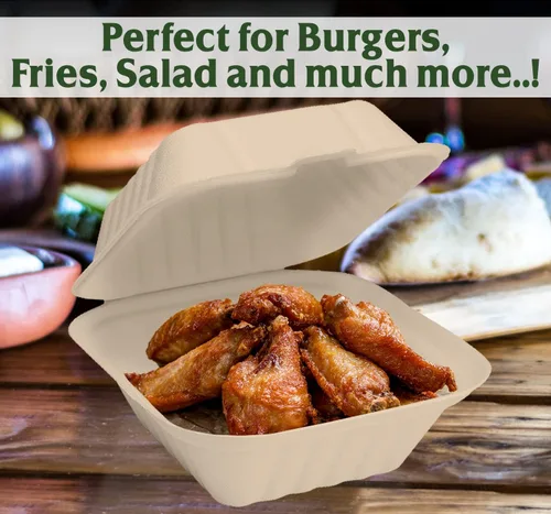 Vista 4 de Raj Eco To Go Contenedores de alimentos de 6 pulgadas con cubierta compostable, cajas desechables para llevar alimentos Contenedores para llevar