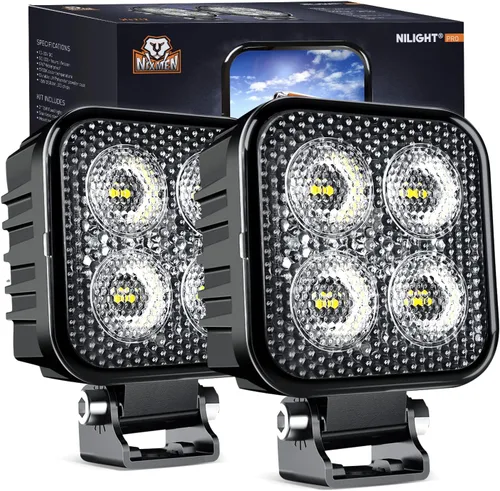 Vista 10 de Nilight 2 unidades de focos LED ámbar cuadrados de 3 pulgadas y 15W con EMC integrado, haz de luz de inundación para iluminación todoterreno, luz