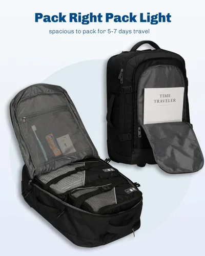 Vista 3 de Hynes Eagle Mochila de viaje 2 en 1 de 22 pulgadas, equipaje de mano de 63L, mochila con ruedas para hombres y mujeres con cubos de embalaje, juego