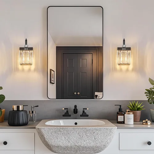 Vista 7 de Juego de dos apliques de pared modernos negros para interiores, lámpara de pared de cristal, lámpara de pared montada en la pared, aplique de pared