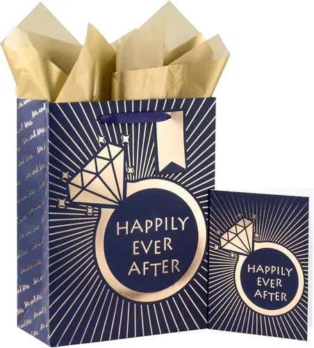 Vista 11 de Loveinside Bolsa de regalo de boda – Diseño de texto floral y siempre y para siempre con papel de seda, tarjeta de felicitación y etiqueta