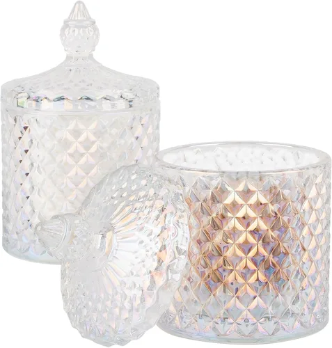 Vista 12 de Paquete de 2 Portacotonetes Frascos de Boticario de Vidrio Grueso con Tapa para Decoración de Baño Organizador de Almacenamiento para Hisopos