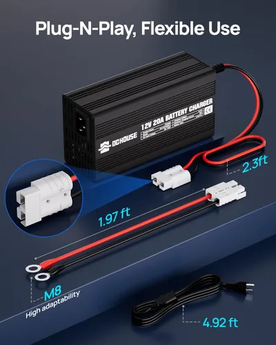 Vista 4 de Cargador de batería de litio de 12V 20A Entrada de CA a CC con conector