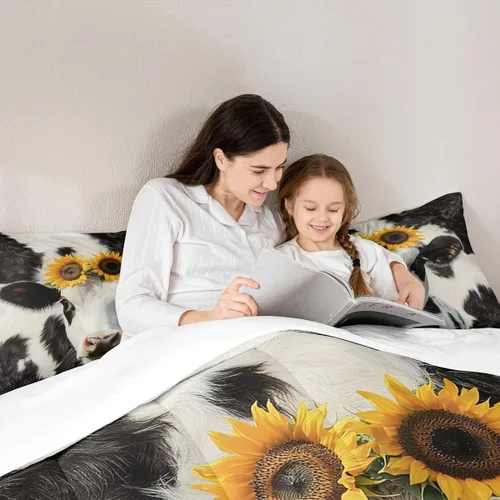 Vista 6 de Erosebridal Juego de ropa de cama con estampado de vaca, juego de edredón con estampado de piel de vaca, juego de ropa de cama de ganado