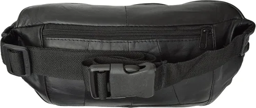 Vista 3 de Private Label Riñonera de piel de cordero genuina negra grande con bolsa para teléfono celular