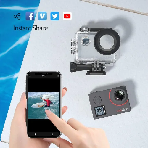 Vista 6 de AKASO V50 Elite 4K60fps Pantalla táctil WiFi Cámara de acción Control de voz EIS 131 pies Cámara impermeable 8X Zoom Control remoto